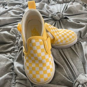 Yellow and White Checkered Toddler Slip On Vans